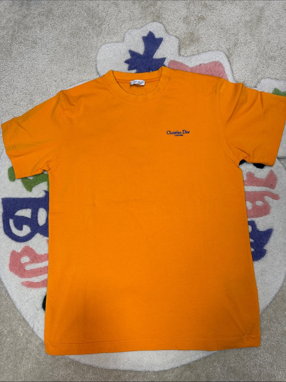 Dior Orange Short-Sleeve Crewneck T-Shirt with Chest Logo